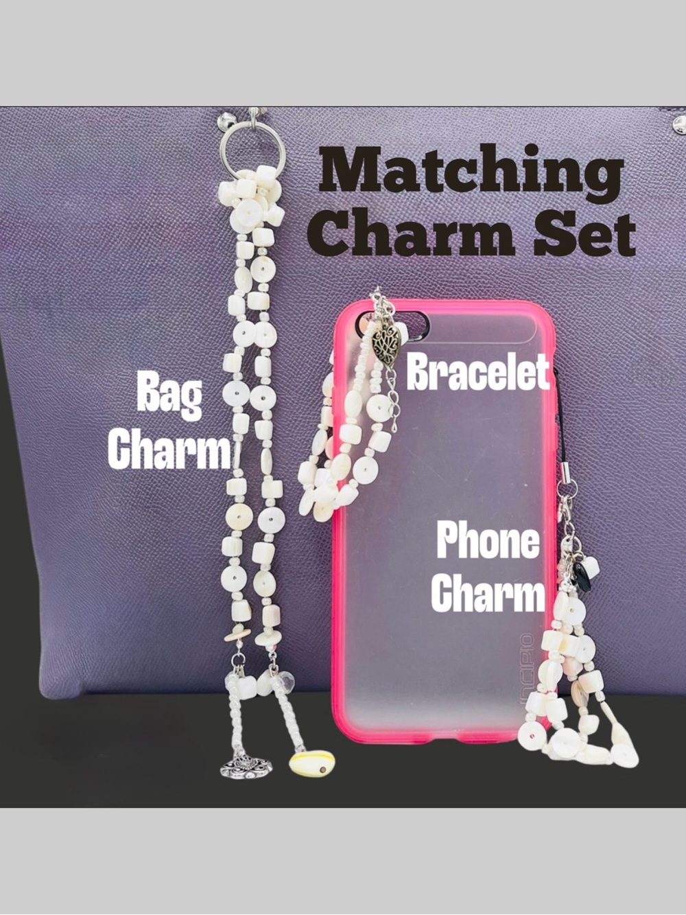 Vintage Set - Matching Bracelet, Bag Charm & Phone Charm
